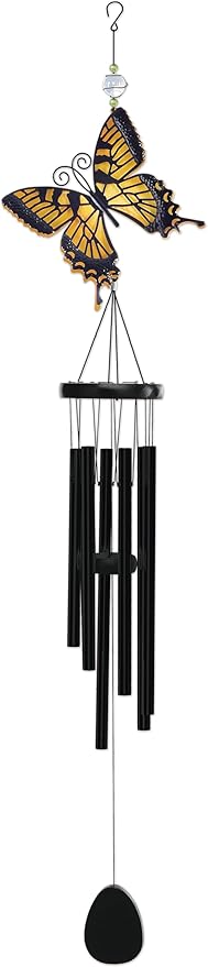 Sunset Vista Designs Windchimes - Large Colorful Butterfly Wind Chime, 45-Inch, Yellow