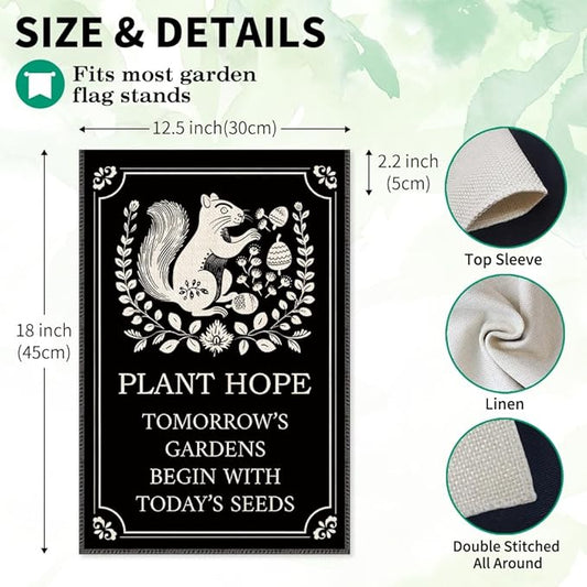 Plant Hope Tomorrow's Gardens Begin With Today's Seeds Garden Flag Banner, Double Sided Farmhouse Outdoor Lawn Decor Yard Flag Gifts, Funny Squirrel Gardening Gifts, Nature-Themed Flags