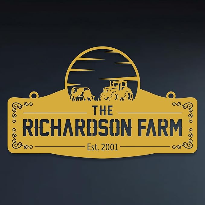 Personalized Metal Farm Sign, Customized Family Name Ranch Sign, Large Last Name Sign for Farmhouse Decoration, Outdoor Farm Wall Art, Welcome Sign, Entrance Gate Sign, Farm Lovers Gift, Garden Decor