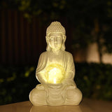 Buddha Garden Statue with Solar Light, Solar Meditating Garden Buddha with Cracked Glass Ball Sculpture-Indoor/Outdoor Decor for Balcony,Patio,Porch Yard Art Ornament,Gift