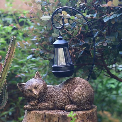 Solar Garden Statue with LED Lights - Cute Sleep Cat Sculpture, Waterproof Resin Ornament for Lawn, Patio, Yard, Balcony & Home Decor, Solar Powered Light for Outdoor and Indoor Spaces