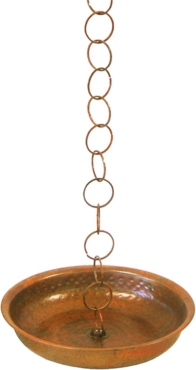 Ancient Graffiti Rain Chain Receptacles, Flamed Copper Color, Pack of 2 – Metal Rainwater Collection Basins for Rain Chains & Downspouts