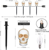 C7 Halloween Skull Pathway Stake Lights, 7 Ft Halloween Pathway String Lights with 4 C7 Bulbs, Stake, Halloweens Decorations Driveway Markers Lights for Outdoor Holiday Garden Walkway Party Lighting