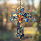 Christian Cross Acrylic Suncatcher, Christianity Sun Catcher for Window Hanging Ornament, Stained Glass Effect Indoor Outdoor Decor for Mother's Day, Mom, Grandma, Wife, Women