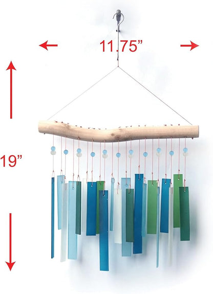 Sunset Vista Designs Handcrafted Driftwood and Sea Glass Recto Wind Chime, Large, Blue Lagoon