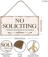 No Soliciting Family Friends Neighbors Deliveries Welcome Funny Rustic Wooden Front Door Sign Vintage Outdoor Wall Art Hanging Plaque for Porch Yard Store Home Farmhouse Decor 10''x 5''