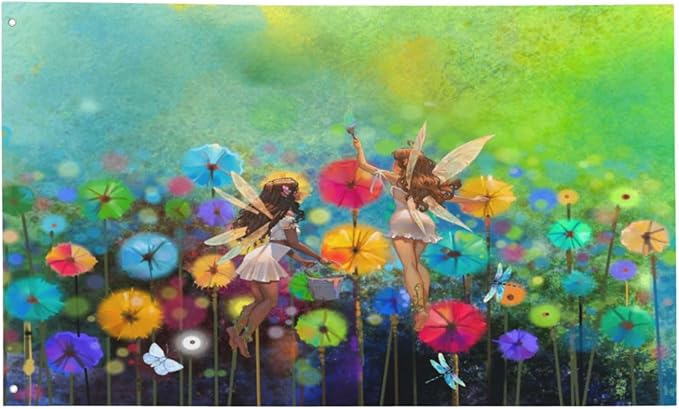 Spring Summer Seasonal Green Floral Flowers Art Flag 3x5 Ft Outdoor Indoor With Grommet Fairy Dragonfly Garden Yard Home Room Banner Decorative Sign