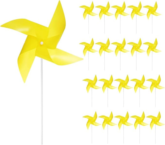 HARFINGTON 50pcs Windmills for The Yard Garden 17" x 11" 4 Leaves Pinwheels Wind Mills Spinners Windproof Waterproof Bird Devices with Stakes for Patio Decor, Yellow