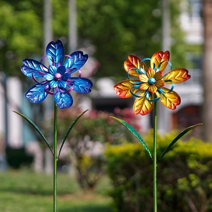 Wind Spinners Outdoor, 2 Pack Metal Pinwheels, Decorative Wind Sculptures & Spinners, Kinetic Windmill for Patio, Garden, Yard, Porch Decor