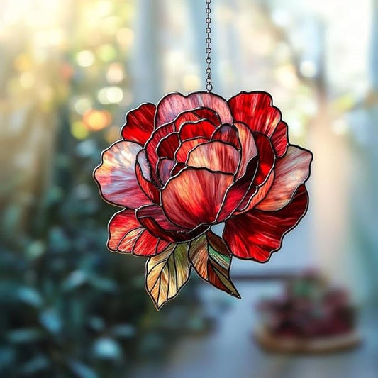 Peony Acrylic Suncatcher Home Decor Window Gift for Her Lover Gardening November Birth Flower Suncatchers Windows Indoor Hanging Decorations Outdoor