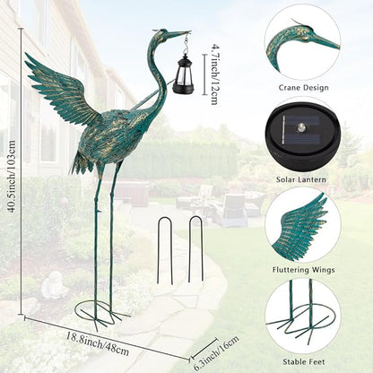 DREAMSOUL Heron Garden Statues 40.5 Inch Tall Crane Bird Statue, Standing Solar Outdoor Statues for Patio Pool Lawn Decoration