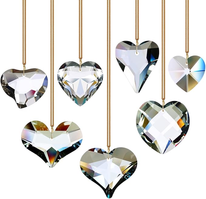 7pcs Heart Crystal Prism Suncatchers, Rainbow Hanging Crystals Ornament Pendant for Window, Chandelier Decoration Clear GOLDENHAITAI