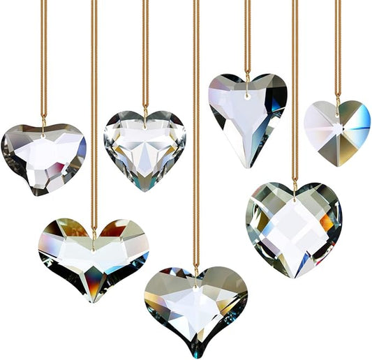 7pcs Heart Crystal Prism Suncatchers, Rainbow Hanging Crystals Ornament Pendant for Window, Chandelier Decoration Clear GOLDENHAITAI