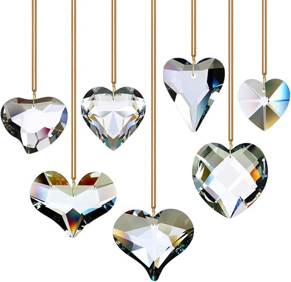 7pcs Heart Crystal Prism Suncatchers, Rainbow Hanging Crystals Ornament Pendant for Window, Chandelier Decoration Clear GOLDENHAITAI