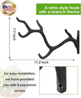 2 Pcs 11" Cast Iron Tree Branch Plant Hangers, Decorative Metal Wall Bracket Hooks, Vintage-Style Heavy Duty Storage Rack for Hanging Plants, Baskets, Lanterns, Wind Chimes, Indoor & Outdoor, Black