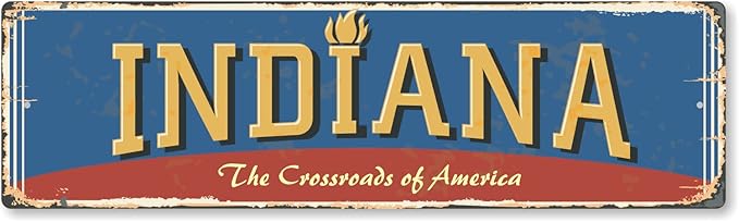 SmartSign 4 x 14 inch Indiana State Vintage Metal Sign “Crossroads Of America”, 40 mil Rustproof Aluminum with Clear Overcoat, Retro Wall Décor, Multicolor, Made in USA