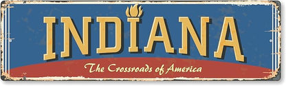 SmartSign 4 x 14 inch Indiana State Vintage Metal Sign “Crossroads Of America”, 40 mil Rustproof Aluminum with Clear Overcoat, Retro Wall Décor, Multicolor, Made in USA