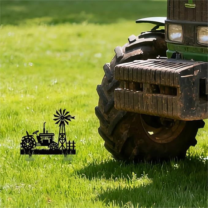 WADORN Farms Tractors Windmills Metal Decorative Stakes, Black Tractors Outdoor Statues Silhouette Funny Rustic Farm Gifts Farmhouse Ornaments for Farm Yard Art Garden Patio Backyard Lawn Decors