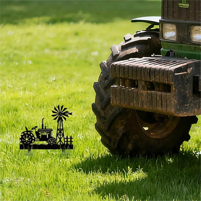 WADORN Farms Tractors Windmills Metal Decorative Stakes, Black Tractors Outdoor Statues Silhouette Funny Rustic Farm Gifts Farmhouse Ornaments for Farm Yard Art Garden Patio Backyard Lawn Decors