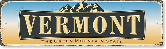 SmartSign 4 x 14 inch Vermont State Vintage Metal Sign “The Green Mountain State”, 40 mil Rustproof Aluminum with Clear Overcoat, Retro Wall Décor, Multicolor, Made in USA