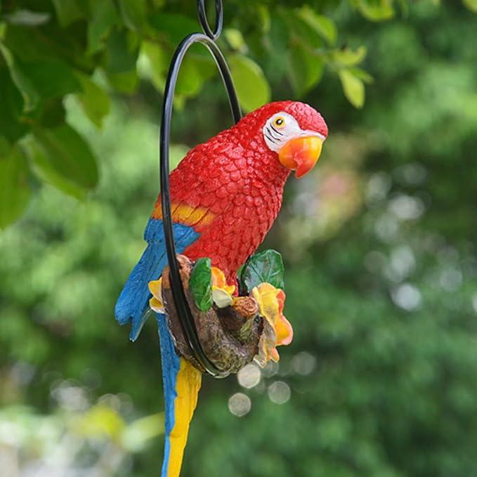 Hanging Parrot Garden Decor Resin Parrot Outdoor Decor Parrot on Perch Garden Sculpture Parrot Statue for Outdoor Garden Decorations Red Spring Gardening Tool