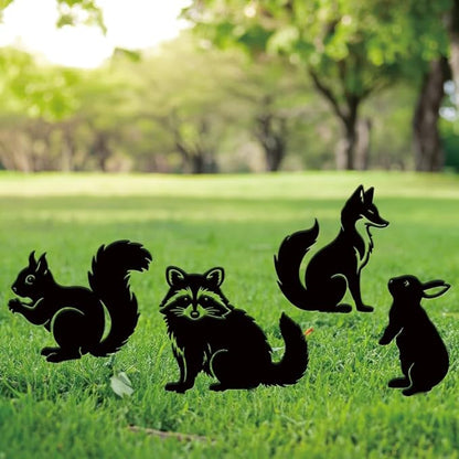 SUPERDANT 4PCS Metal Animals Garden Decor for Outside Fox Rabbit Squirrel Raccoon Yard Stakes for Decorations Outdoor Statues Iron Art Stake Decorative Lawn Ornament Patio Porch Farmhouse Decor Gifts