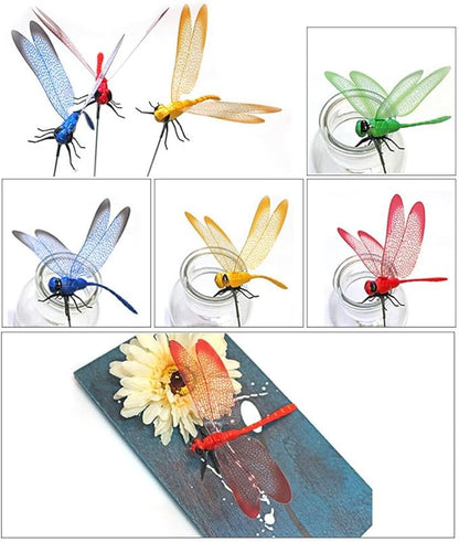 Garden Multicolor Dragonfly Stakes with Sticks, 25 pcs 3D Removable Fake Dragonfly,10" Waterproof Shaking Head Dragonflies Ornaments Garden Decor for Outside,Plant Decoration and House Warmings