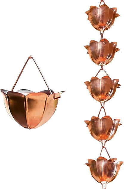 Outside Hanging Rain Catcher Rain CupsChime, Hanging Flower Japanese for Rain Gutter & Eaves Drainage, Garden Decoration Pure Copper Downspout Water Chain