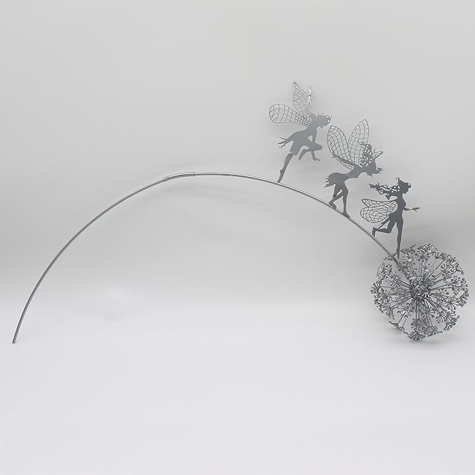Fcteap Flower Fairy Dancing with Dandelion Garden Art Sculpture Stainless Steel Statue Christmas Halloween Decoration for Outdoor Yard Courtyard Lawn Patio Metal Ornaments (Three Persons)