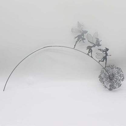 Fcteap Flower Fairy Dancing with Dandelion Garden Art Sculpture Stainless Steel Statue Christmas Halloween Decoration for Outdoor Yard Courtyard Lawn Patio Metal Ornaments (Three Persons)
