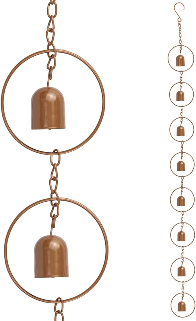 47 Inch Hanging Rain Chain - Metal Rain Chime with Bell Shape for Gutter Drainage, Decorative Outdoor Rain Bell for Garden Patio Balcony