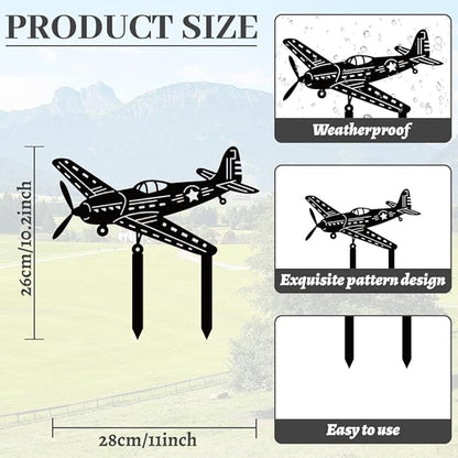 WADORN Airplane Metal Decorative Garden Stakes, Black Fighter Jet Outdoor Statues Silhouette Funny Airplanes Lover Gifts Stakes Ornaments for Yard Art Garden Patio Backyard Lawn Decors