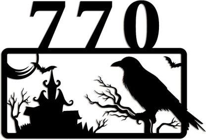 Personalized Gothic House Number metal Signs,Custom Address Number Metal Wall Art Decor,Black Plaques Outdoor wall Decorative Signage,Shed(8-30 Inches) (Crow C)