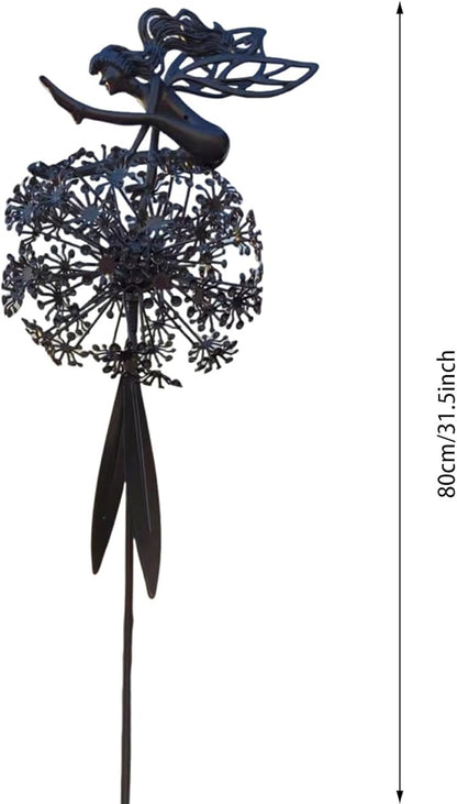 Flower Fairy Dancing with Dandelion, Fairy Garden Sculptures, Angel Metal Ornaments Gardens Art Sculpture, Stainless Steel Statue Garden Ornaments Art Decorations for Outdoor Yard Lawn Patio (C_3D)