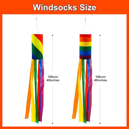 timecity 2PCS Rainbow Windsock Heavy Duty 40 Inches Garden Stripes Wind Socks Banner Flag Outdoor Hanging Decor for Wall Tree Front Patio Lawn Garden Decor
