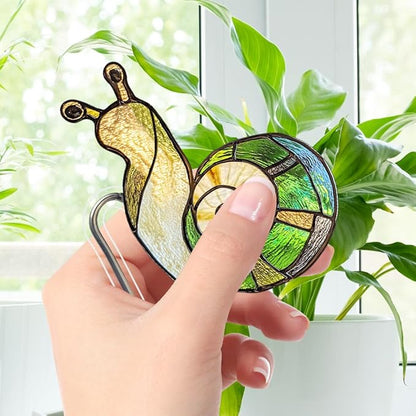 JOONOR 2 Pieces Stained Acrylic Snail Flower Pot Hugger Cute Animal Snail Statue for Planter Hanger Decorations Outdoor Fairy Garden Planter Edge Accessories,Style D