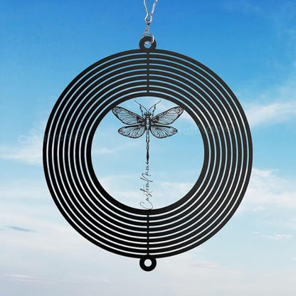 Personalized Dragonfly Metal Wind Spinner, Custom Hanging Decoration for Outdoor Display, Kinetic Garden Sculpture, Nature Gift (Dragonfly Garden Wind Spinner)