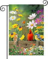 Spring Garden Flag Cardinal Floral 12x18 Inch Double Sided, Small Burlap Garden Yard Flags for Outside Outdoor House Spring Summer Decoration