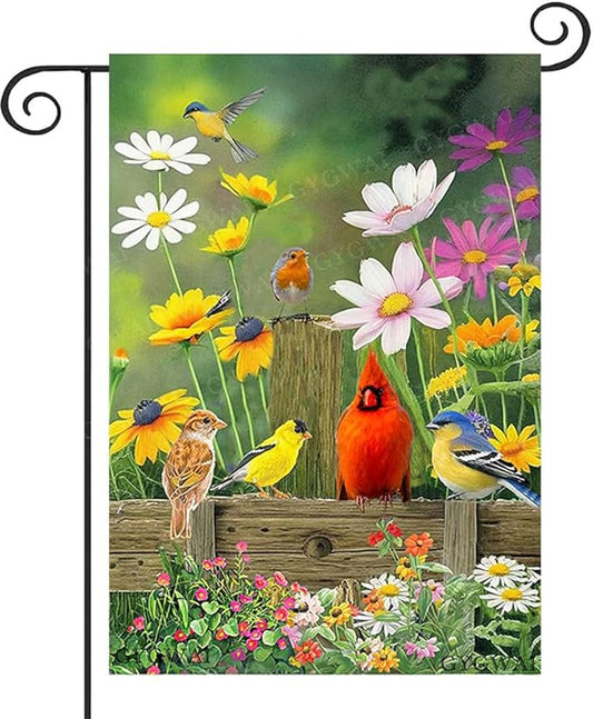 Spring Garden Flag Cardinal Floral 12x18 Inch Double Sided, Small Burlap Garden Yard Flags for Outside Outdoor House Spring Summer Decoration