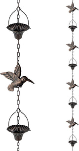 Lotus Rain Chain, 6.5FT Rain Chain Gutters, Adjustable Rain Catcher Chain with 10 Cups, Rain Chain Downspouts for Outdoor Gutter (Hummingbird)