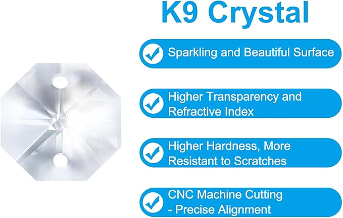 PATIKIL K9 Crystal Octagon Beads 2 Holes Pendants, 60 Pack 14mm Chandelier Prisms Parts Ornaments Hanging Beads for DIY Arts Crafts Decoration, Clear