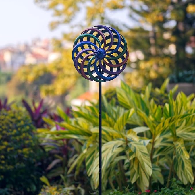 DREAMYSOUL Wind Spinner Outdoor, 13" Dia Rainbow Metal Wind Spinners, Dual Kinetic Wind Spinners for Yard Garden Outside Patio Lawn Decor
