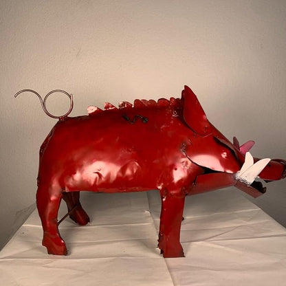 Arkansas Red Metal Hog/Pig Sculpture - Garden Decor (Medium - 22x7x13)