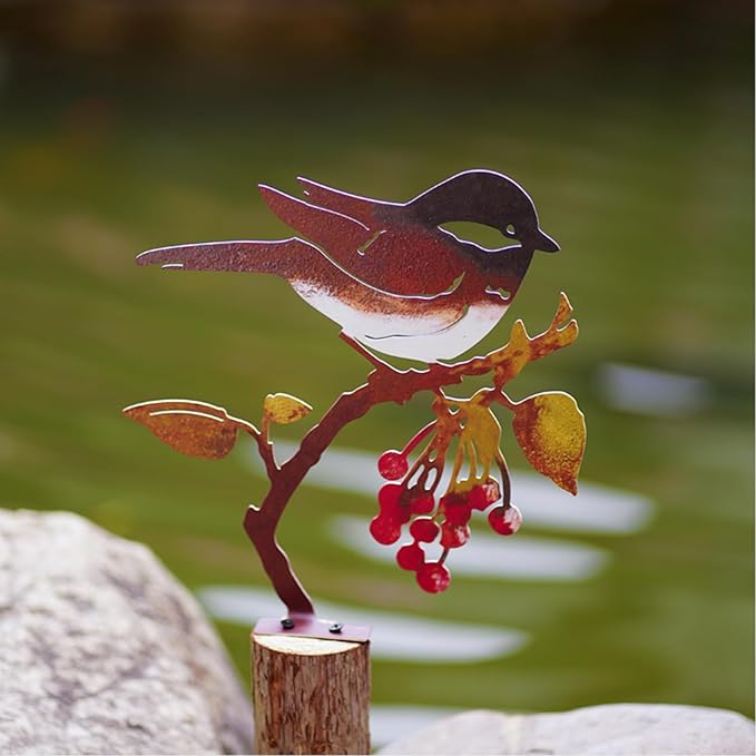 Wrought Iron Bird Decoration Metal Iron Art Animal Bird Hanging Ornaments Cute Bird Art Iron Sculpture Creative Outdoor Silhouettes Garden Crafts for Garden (red)