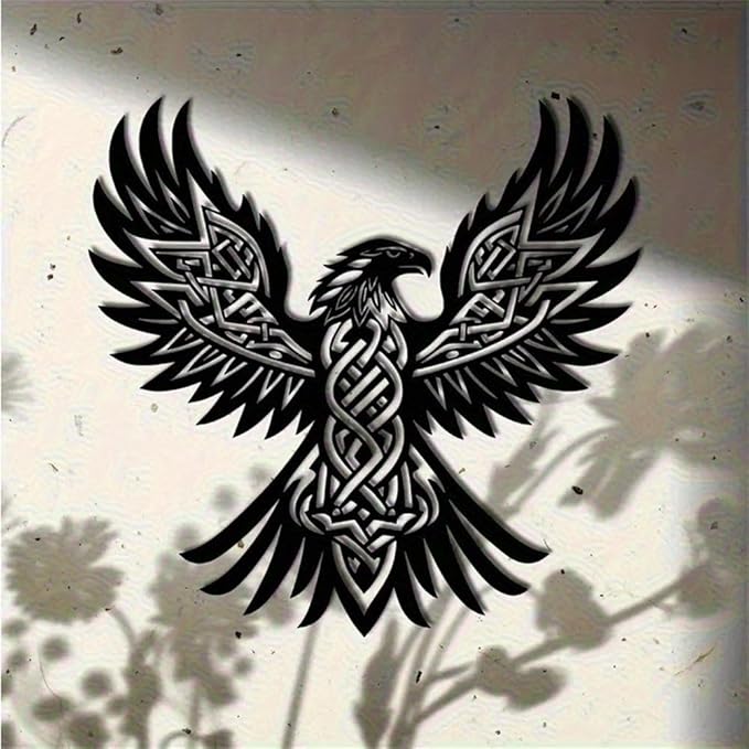 WPCJREU Totem Metal Wall Art, Eagle Feather Celtic Knot Iron Sculpture, Spiritual Tribal Decor for Living Room, Office & Patio