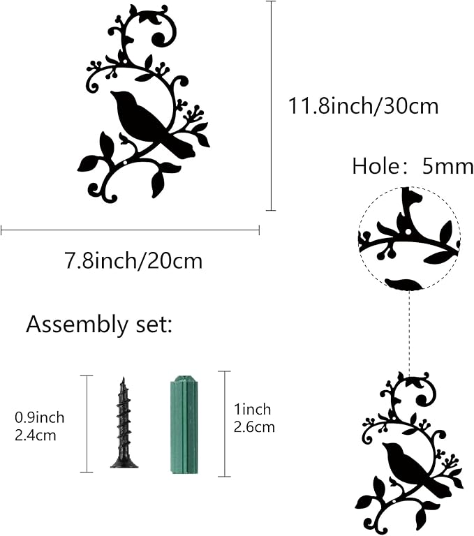 CREATCABIN Metal Bird Wall Decor Birds on The Branch Art Iron Wall Signs Hanging Metal Ornament Sculpture Leaves for Balcony Garden Home Living Room Decoration Outdoor Indoor Gifts Black 11.8x7.8Inch