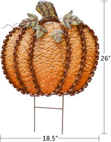 Morning View Metal Pumpkin Yard Stake Sign Fall Decor Decorative Rustic Pumpkins Garden Stakes Yard Decor Outdoor Thanksgiving Autumn Harvest Halloween Lawn Patio Decorations 26" Tall