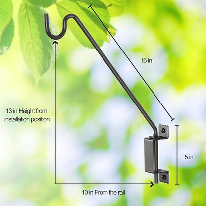 16" 360° Swivel Deck Hook - Heavy Duty Solid Steel Plant Hanger, 12-Directional Adjustable Wall Bracket for Bird Feeders/Pole, Outdoor Plants & Wind Chimes, Lanterns,Upgrade Black (4-Pack)