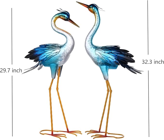 Shorayn Metal Crane Garden Statue, Garden Sculptures & Statues, Crane Ornaments Yard Art for Backyard Patio Lawn Decorations (Blue)