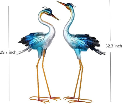 Shorayn Metal Crane Garden Statue, Garden Sculptures & Statues, Crane Ornaments Yard Art for Backyard Patio Lawn Decorations (Blue)